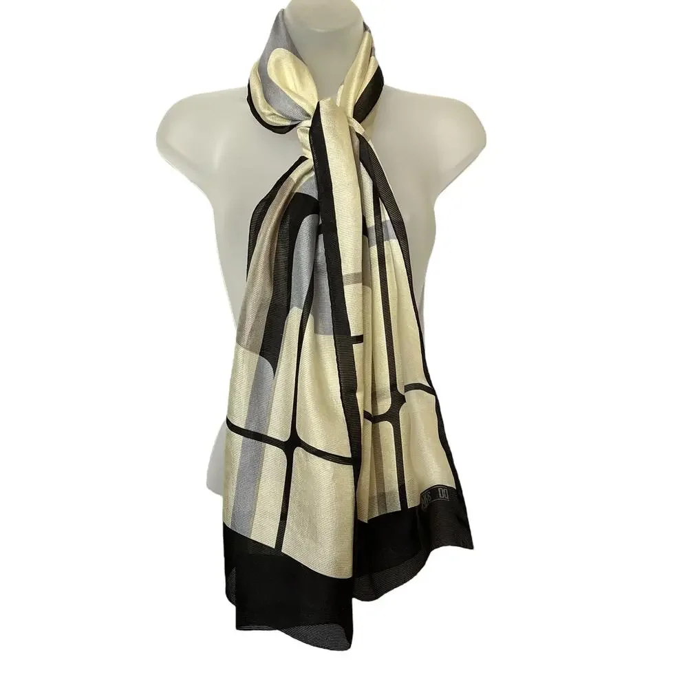 Vintage DAKS London Silk Windowpane Print Long Rectangle Scarf Shawl